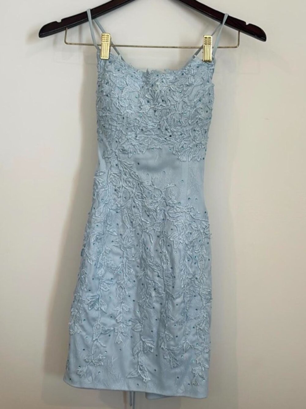 Kissprom light blue homecoming dress with appliques, size 6